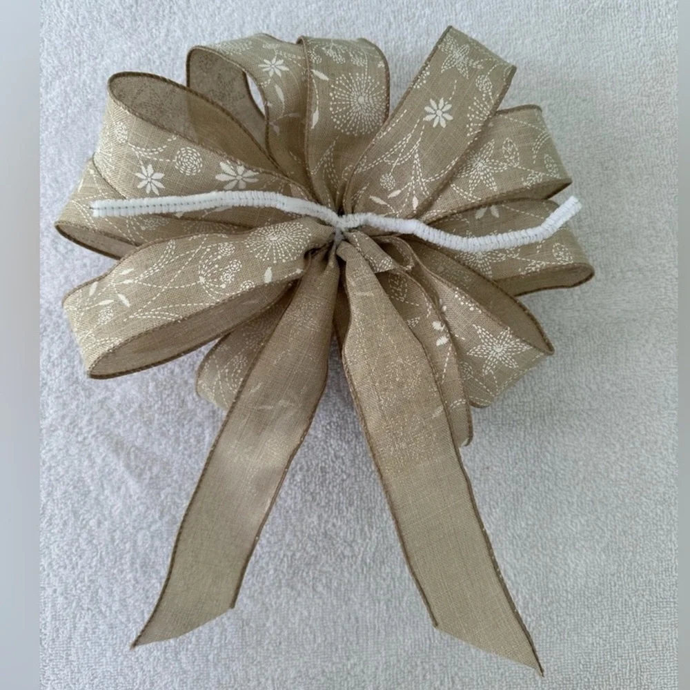 Bows Three Handmade Boho Tan Wired Ribbon Various Sizes